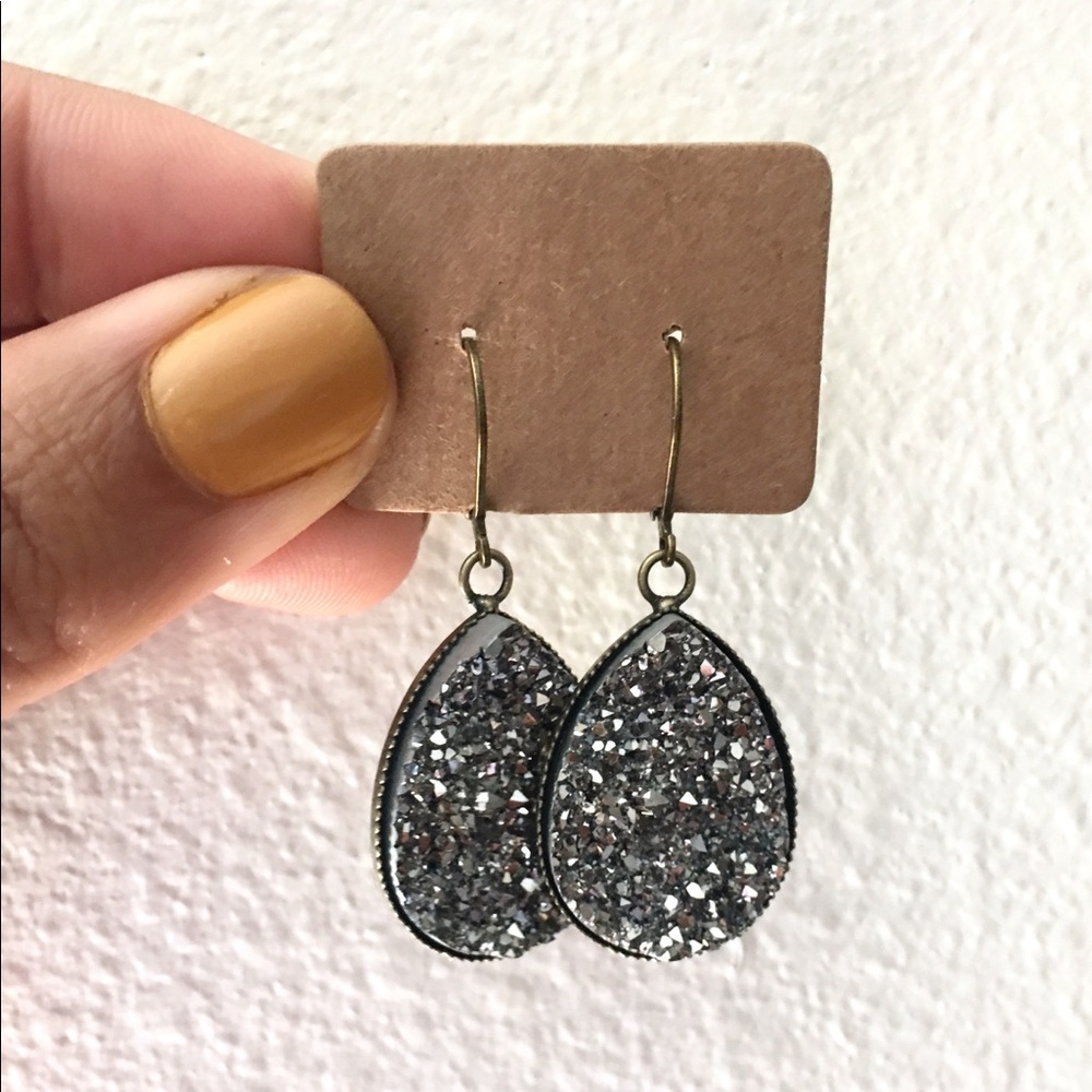 Large Gunmetal imitation Druzy Statement Earrings
